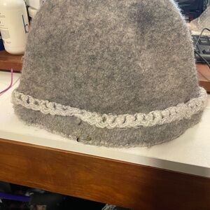 Gray Wool Hat with Crochet Trim